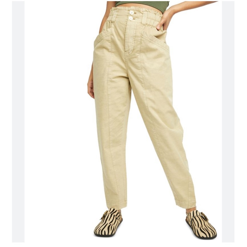 Free People Ready To Run Cinch Waist Pants Women’s XS Tan Boho Utility Trousers